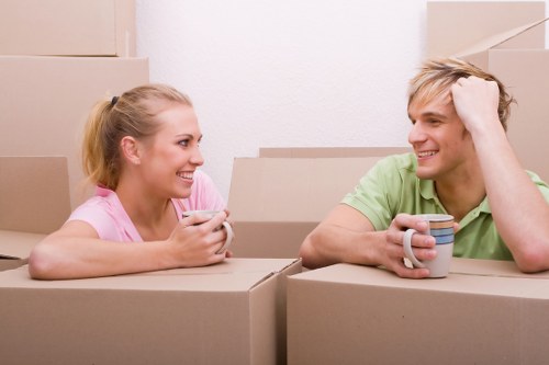 Removal team planning a move in Canary Wharf apartment building