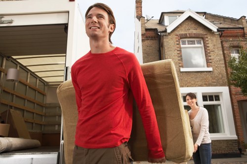 Canary Wharf office move with boxes and furniture being loaded