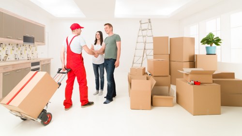 Furniture being moved from a modern apartment in Canary Wharf