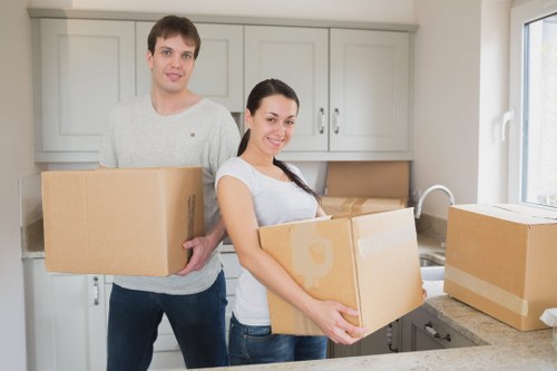 Residential apartment move in Canary Wharf with lift access and boxed belongings